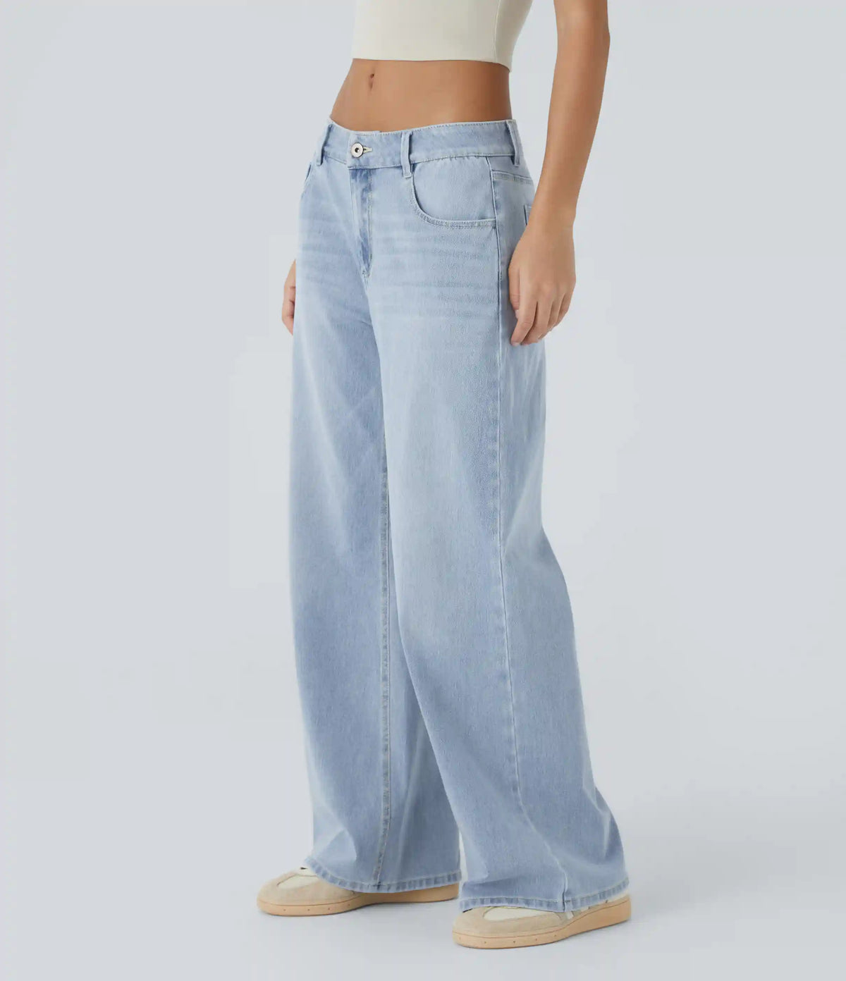 Halara Flex™ Low Rise Zipper Pockets Washed Baggy Wide Leg Casual Jeans