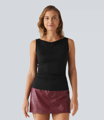 Ribbed Short Sleeve Asymmetric Casual Top