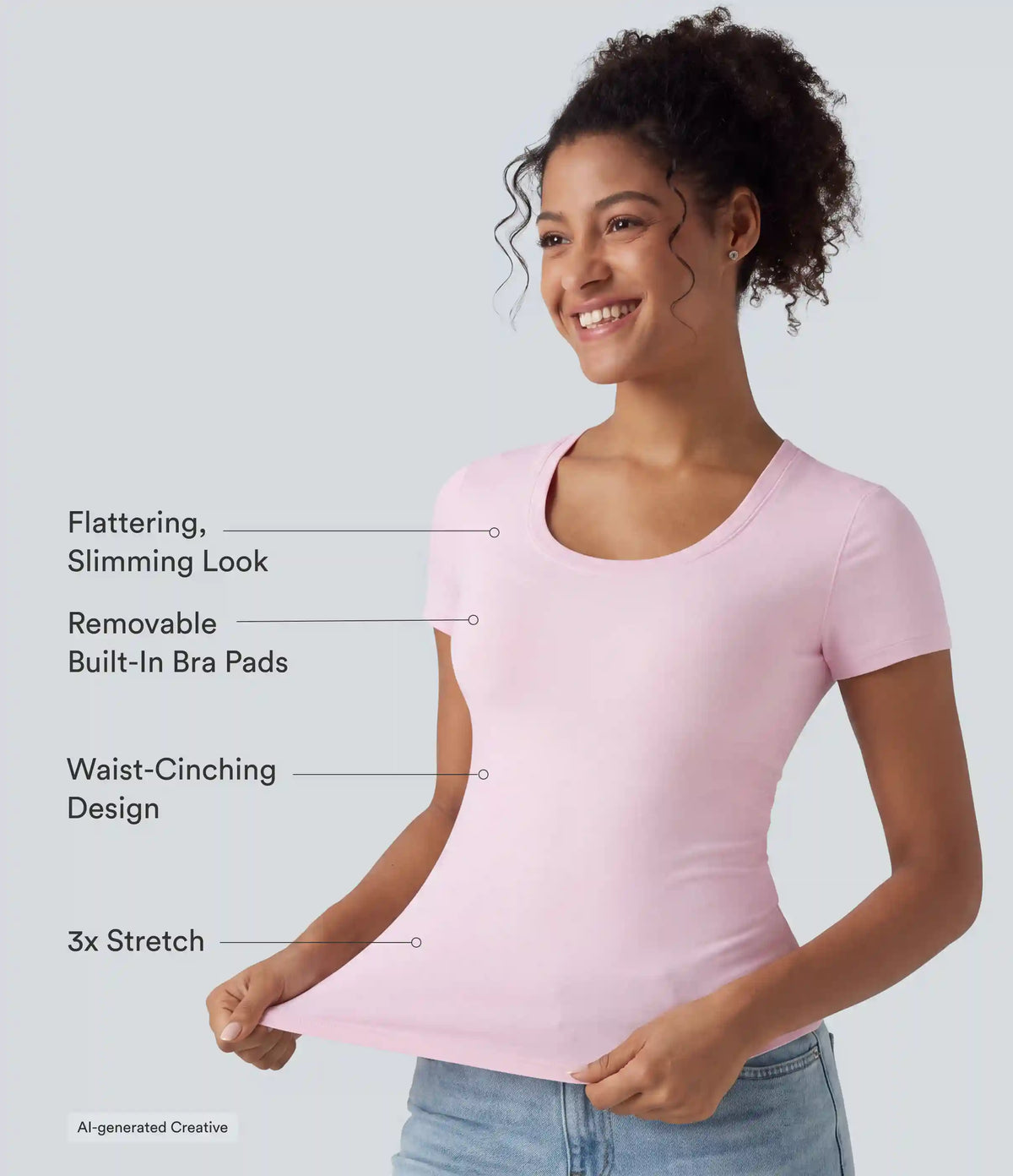Halara Cotton Jersey Scoop Neck Short Sleeve Built-in Bra Casual T-Shirt B-DD Cups