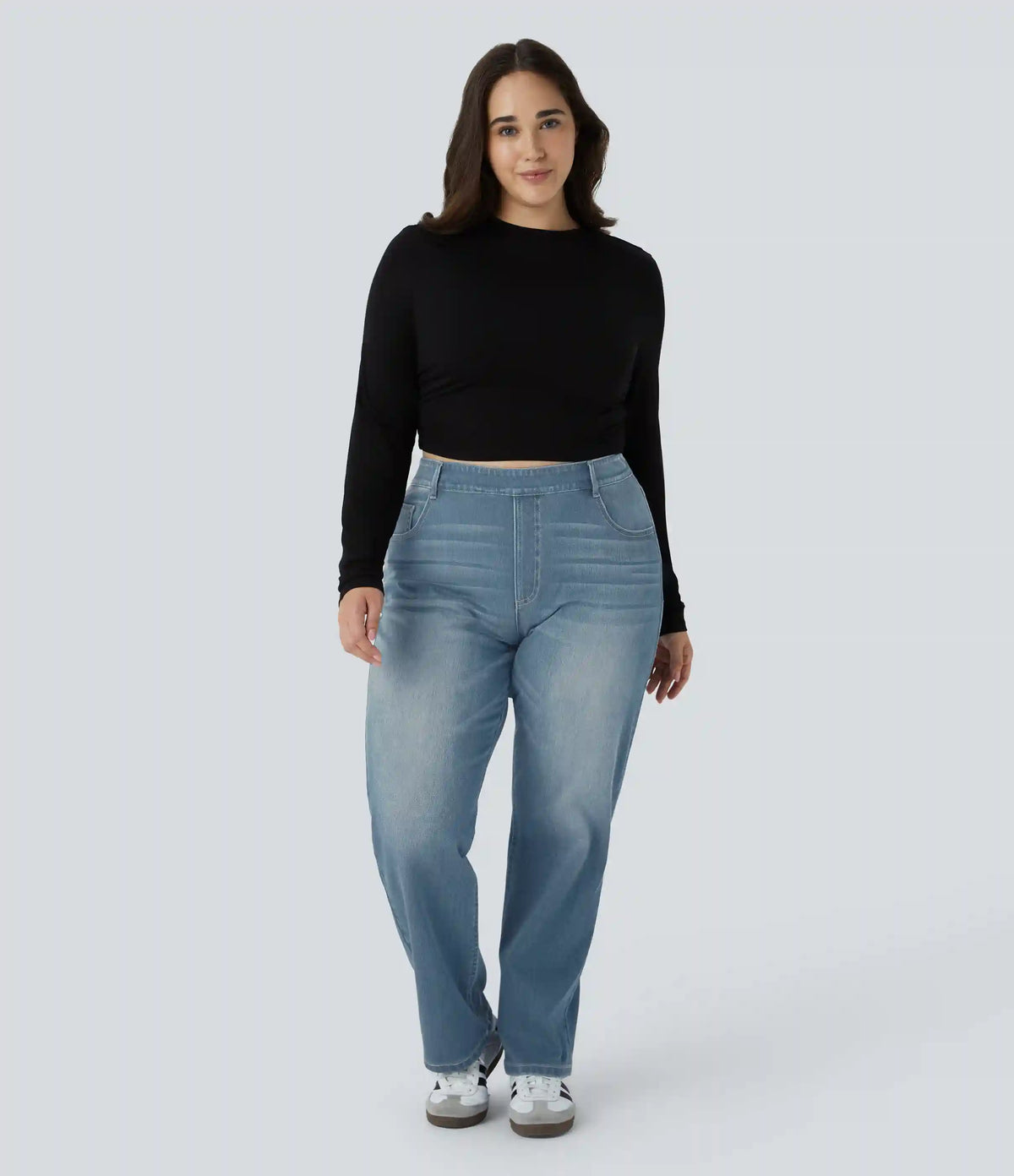 Halara Flex™ High Waisted Pockets Straight Leg Washed Casual Plus Size Jeans