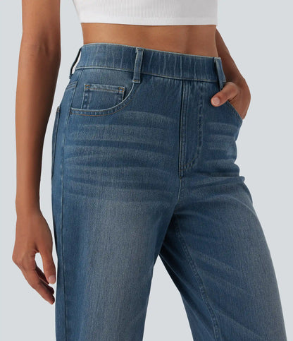 Halara Flex™ High Waisted Tummy Control Pockets Straight Leg Washed Casual Jeans