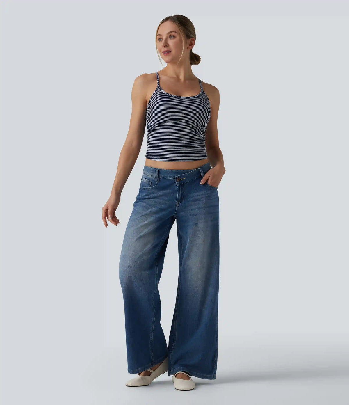 Halara Flex™ U-Neck Built-in Bra Stripes Denim Casual Cami Top