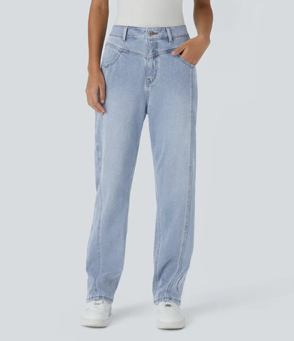 Halara Flex™ High Waisted Zipper Pockets Washed Casual Jeans