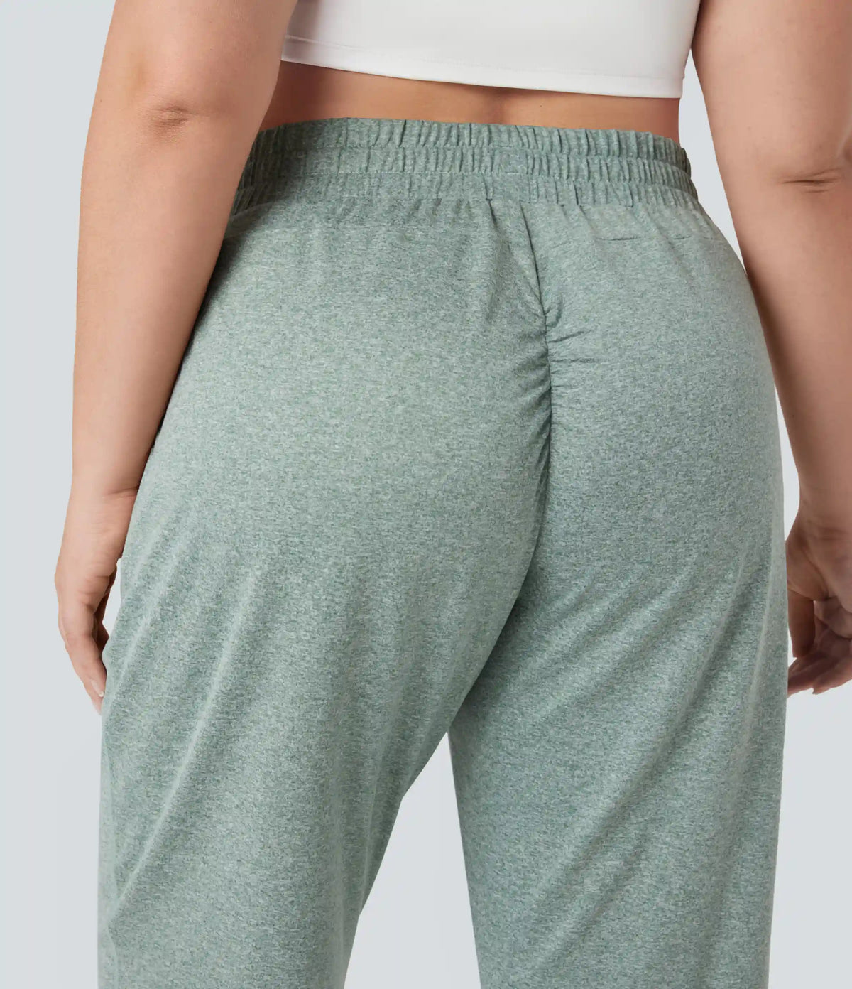 High Waisted Drawstring Ruched Yoga Plus Size Joggers with Pockets