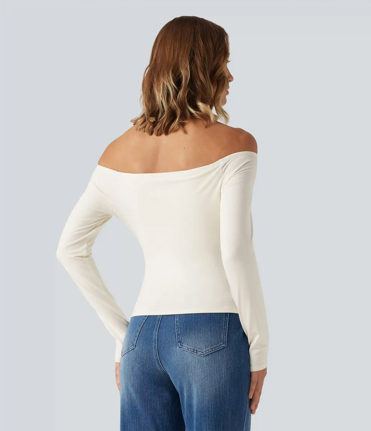 Off Shoulder Built-in Bra Long Sleeve Asymmetric Hem Casual Top