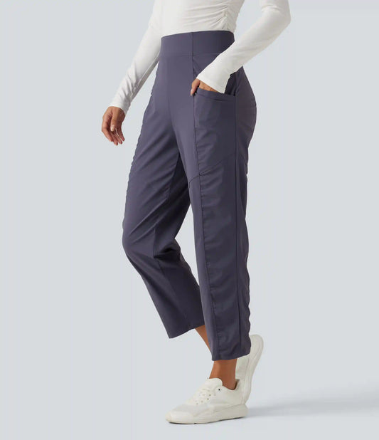 High Waisted Ruched Tapered Quick Dry Running Pants with Pockets