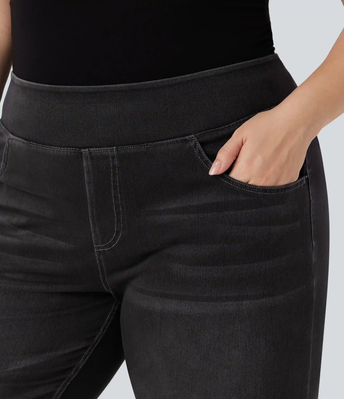 Halara Flex™ High Waisted Pockets Washed Casual Bootcut Plus Size Jeans