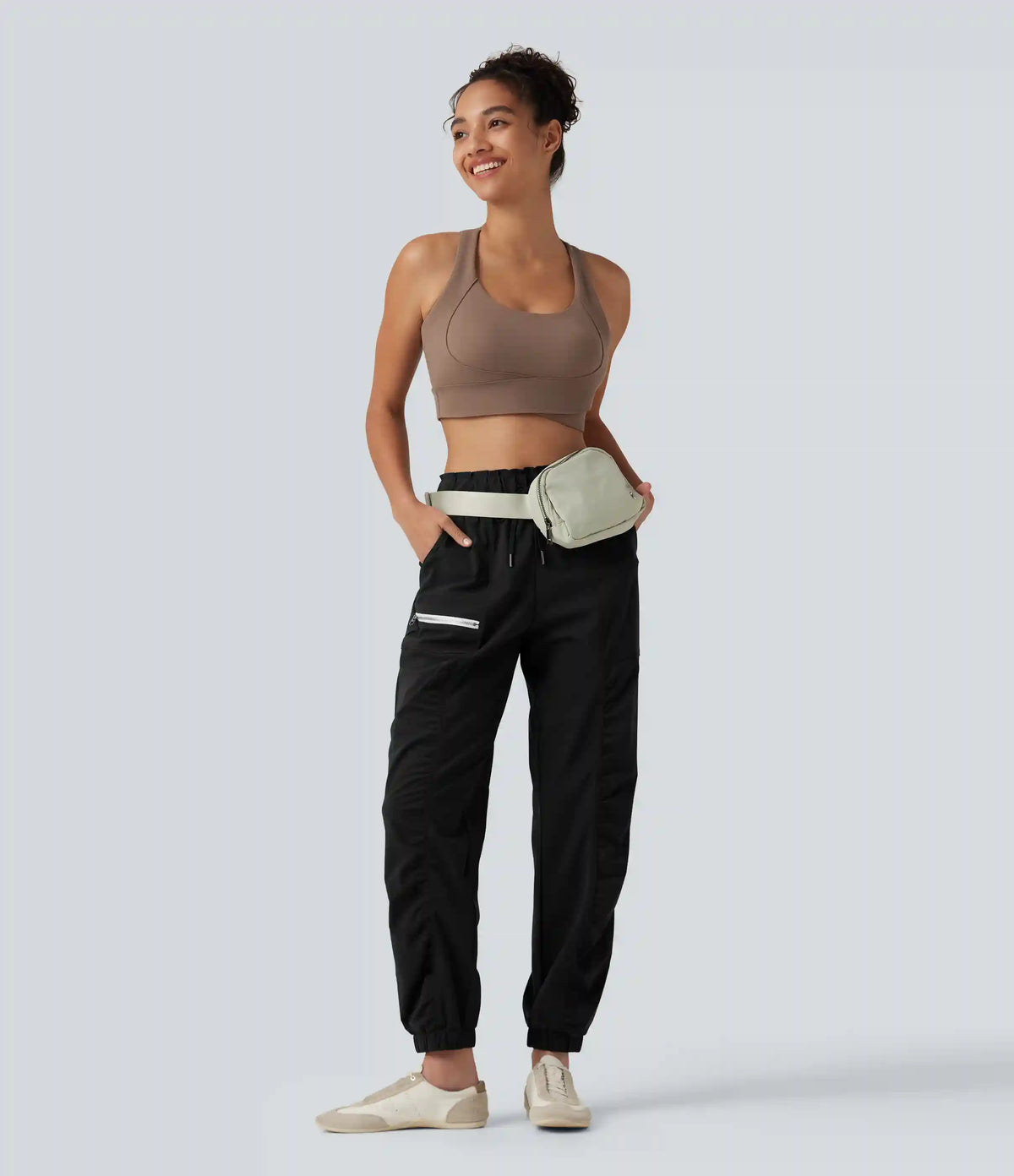 Mid Rise Drawstring Ruched Tapered Quick Dry InstantCool Running Joggers with Pockets-UPF40+