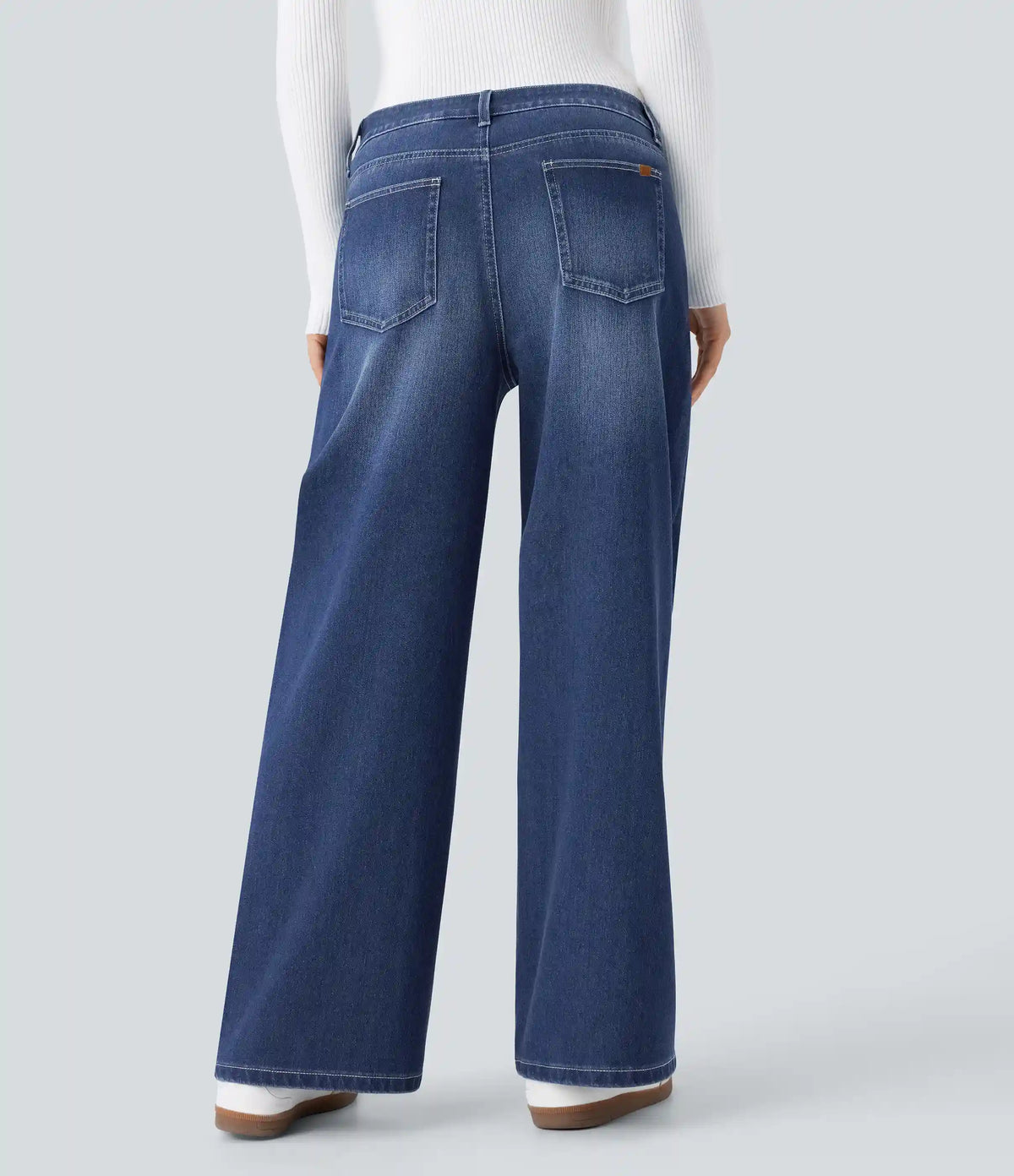Halara Flex™ Low Rise Zipper Pockets Washed Baggy Wide Leg Casual Jeans