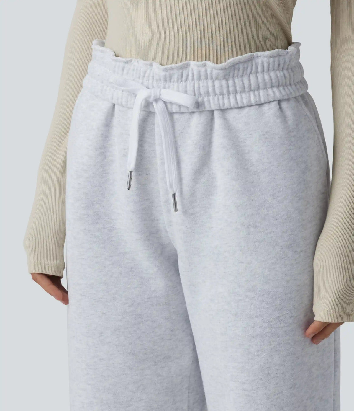 Foldover High Waisted Drawstring Fleece Casual Joggers with Pockets
