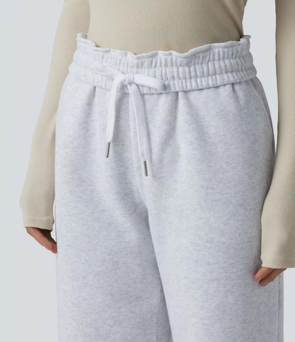 Foldover High Waisted Drawstring Fleece Casual Joggers with Pockets