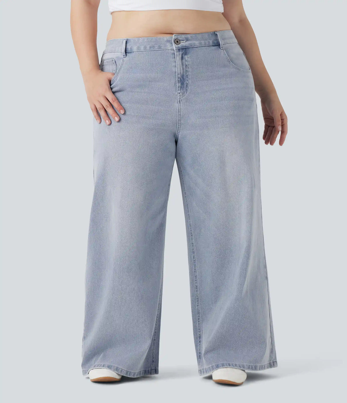Plus Size Halara Flex™ Low Rise Wide Leg Washed Casual Jeans with Pockets