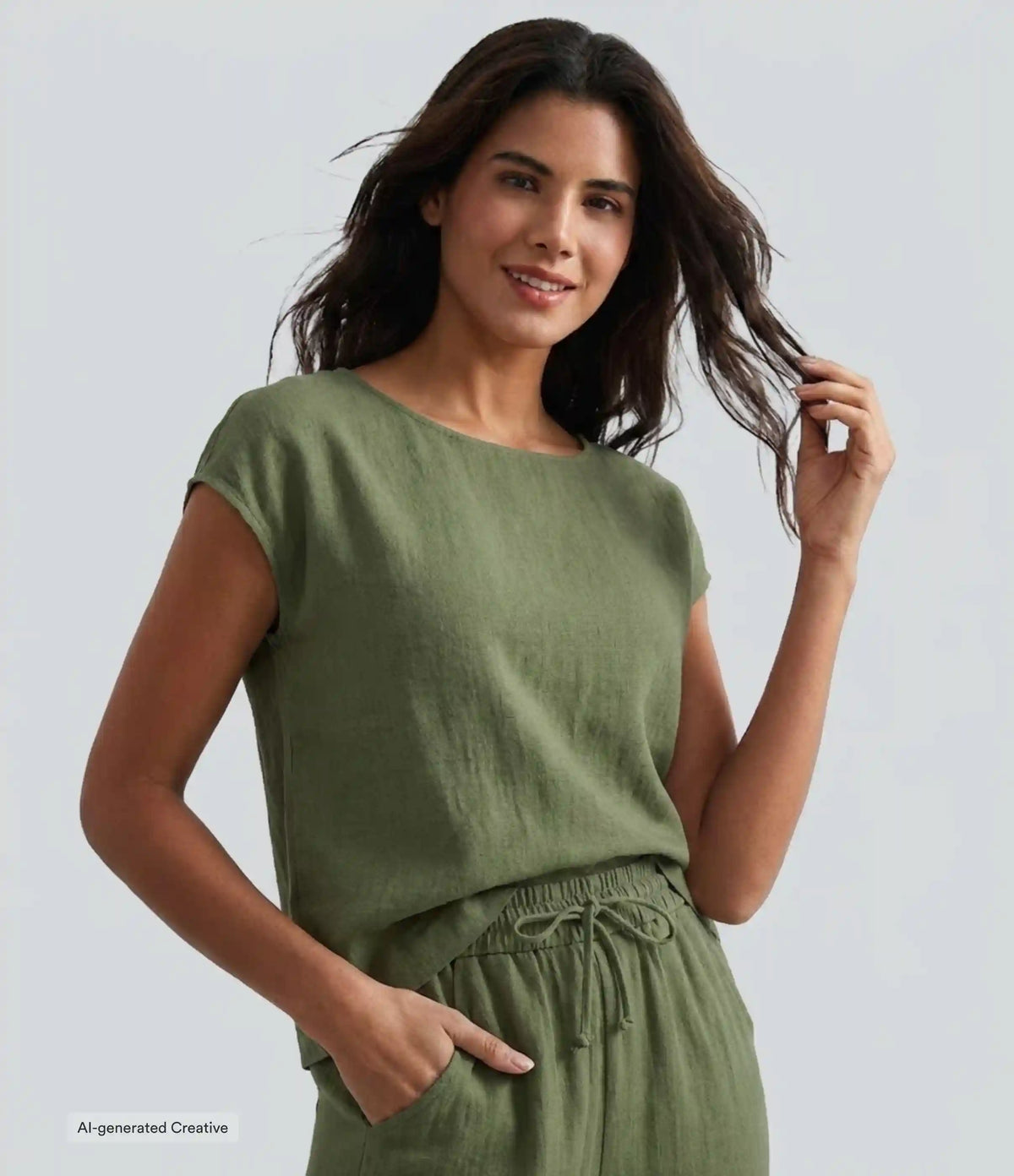 Round Neck Batwing Sleeve Casual Linen-Feel Top