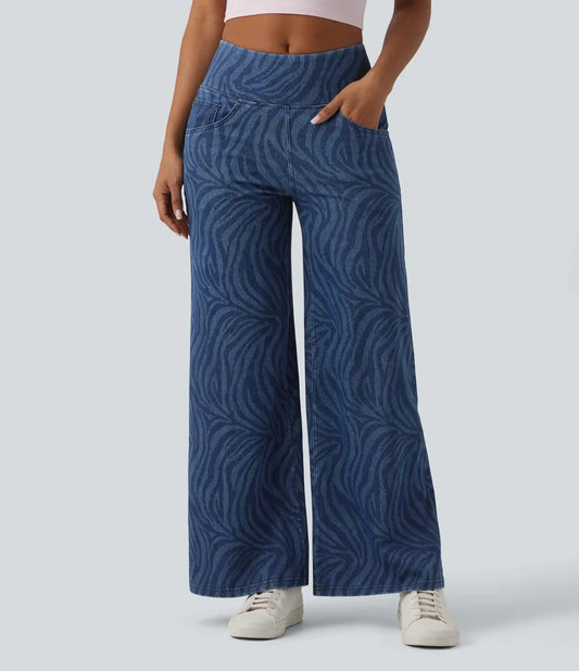 Halara Flex™ Mid Rise Tummy Control Zebra Stripe Casual Wide Leg Jeans with Pockets