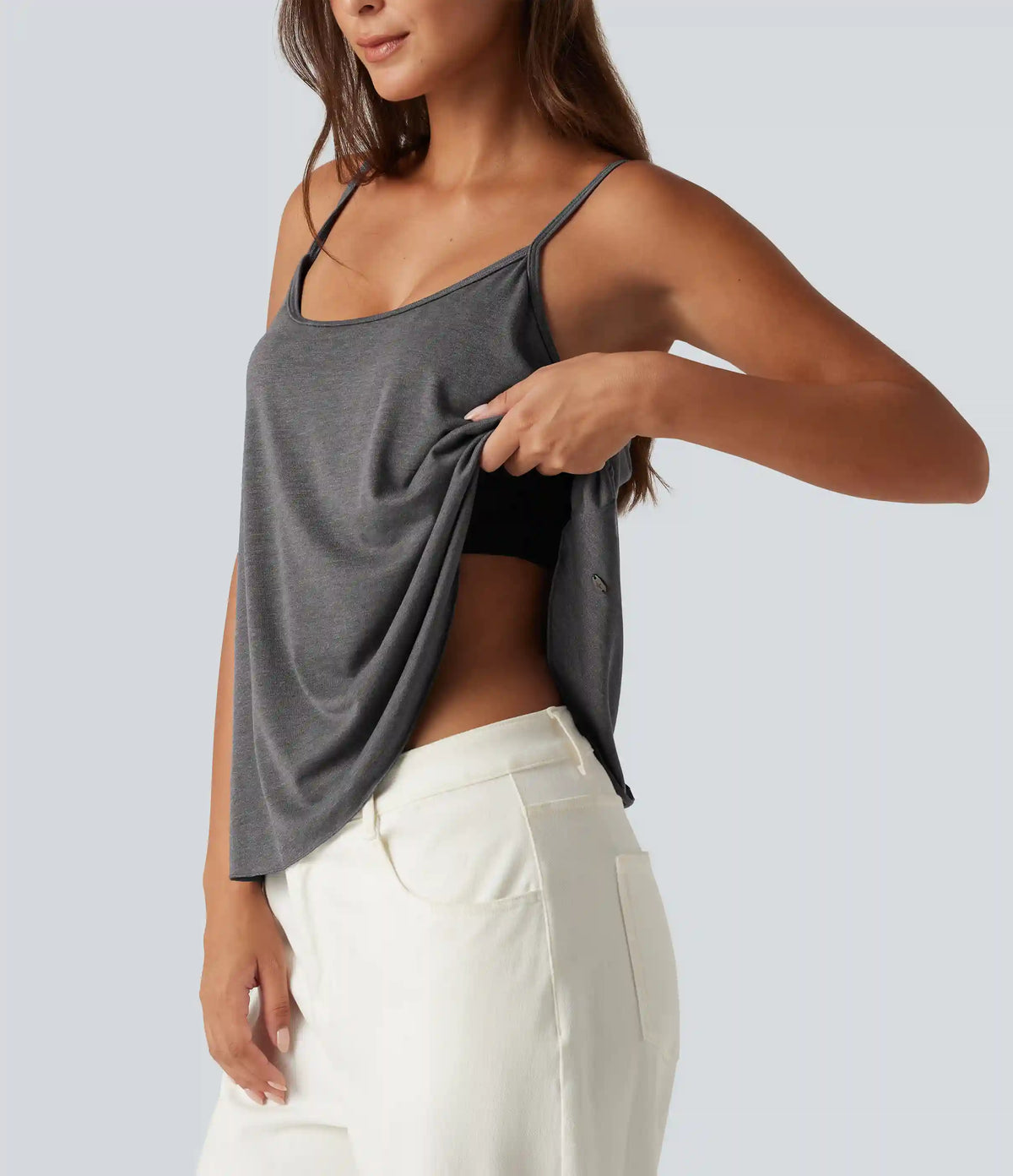 Scoop Neck Built-in Bra Heathered Casual Tank Top