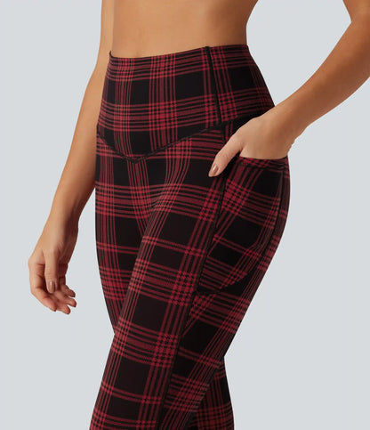 Halara UltraSculpt™ Plaid Print High Waisted Tummy Control Fleece Workout Leggings with Pockets