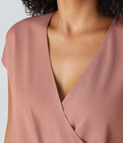 V Neck Short Sleeve Pocket Waffle Casual Romper