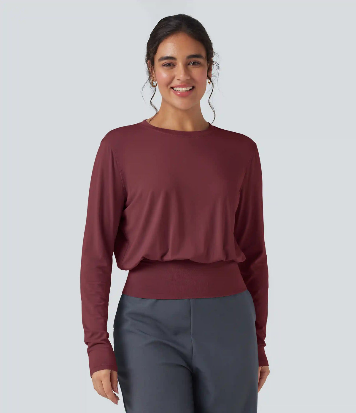 Round Neck Long Sleeve Work Top