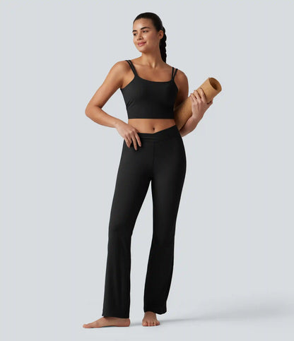 Halara UltraSculpt™ Ribbed High Waisted Crossover Flare Yoga Leggings with Pockets