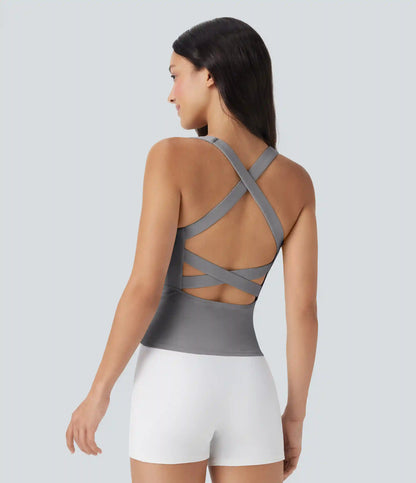 SoftlyZero™ Airy Square Neck Cropped InstantCool Running Tank Top-Longer Length