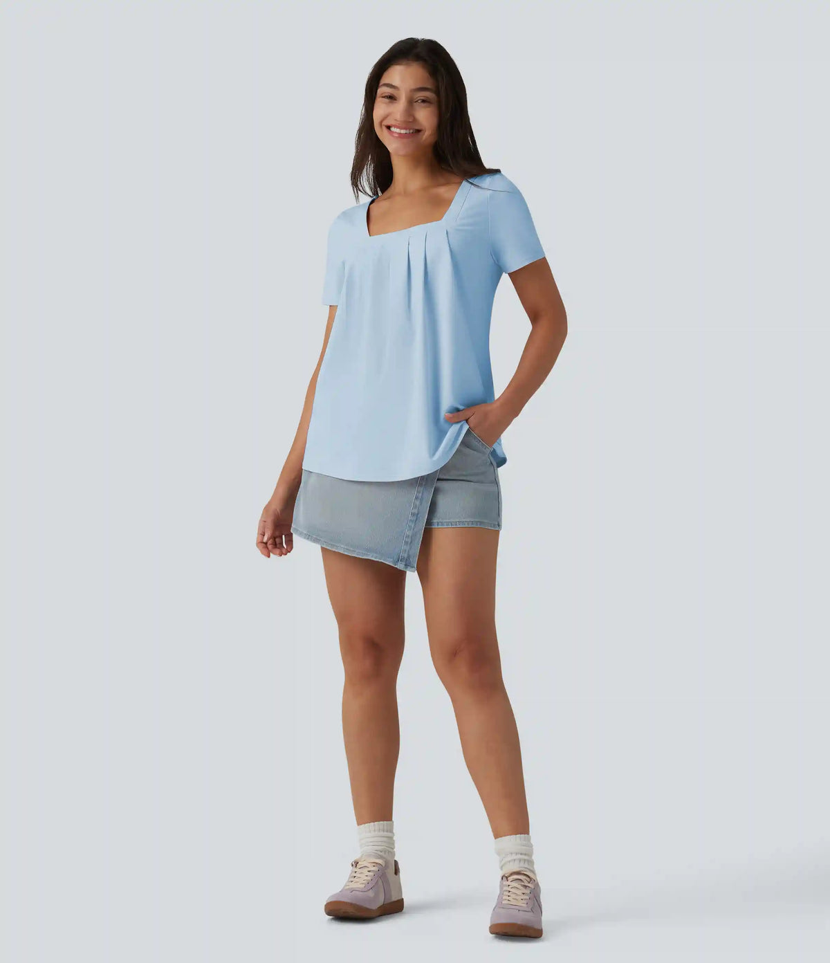 Square Neck Short Sleeve Casual Blouse