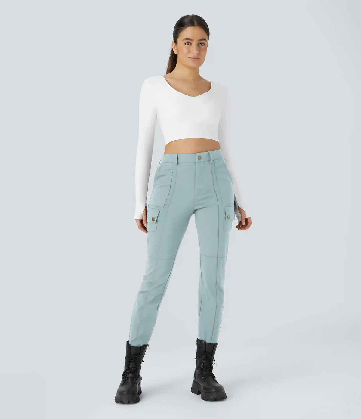 DayStretch High Waisted Zipper Pockets Solid Skinny Cargo Pants