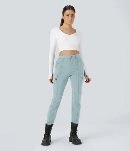 DayStretch High Waisted Zipper Pockets Solid Skinny Cargo Pants