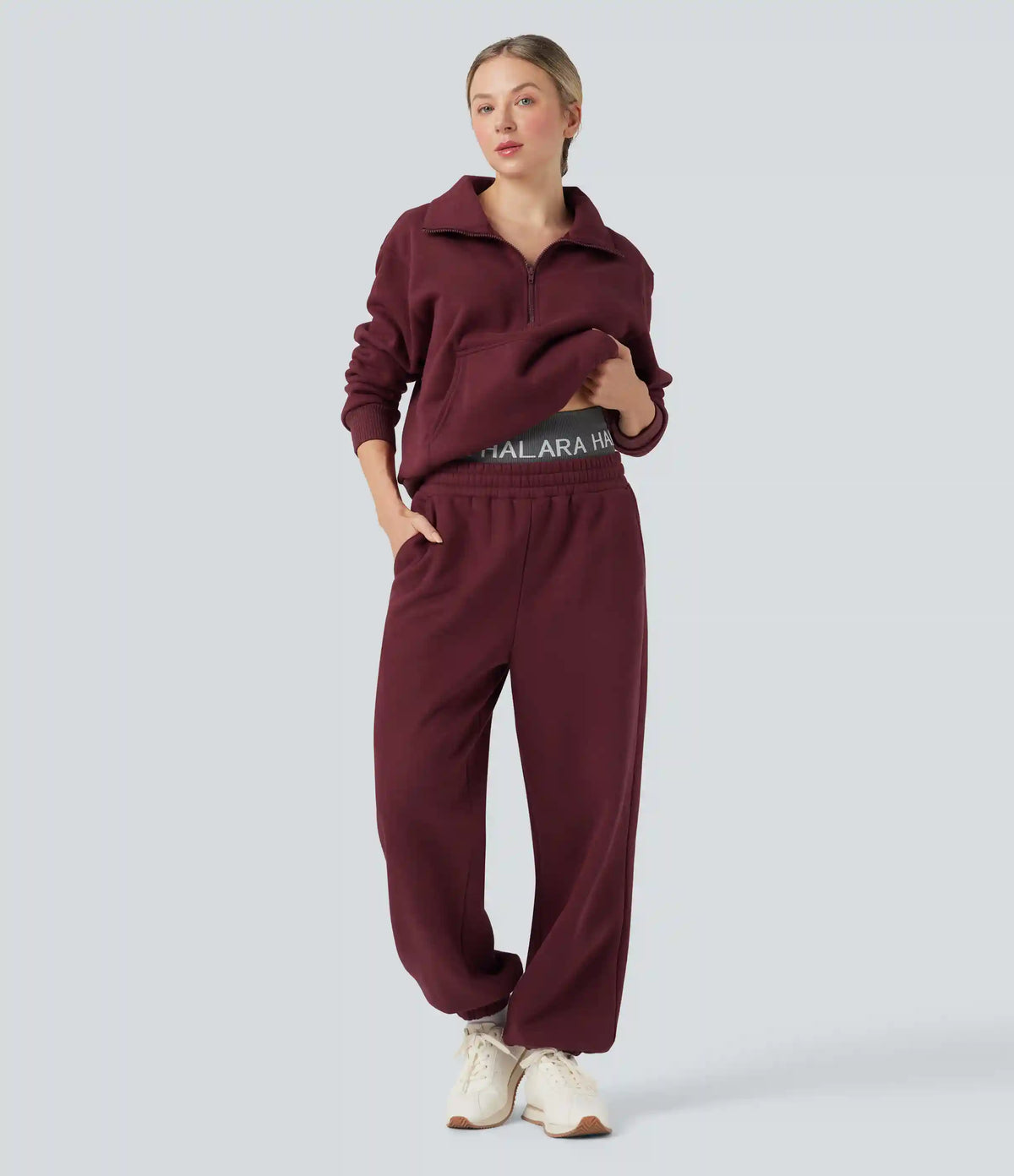 Foldover High Waisted Drawstring Fleece Casual Joggers with Pockets