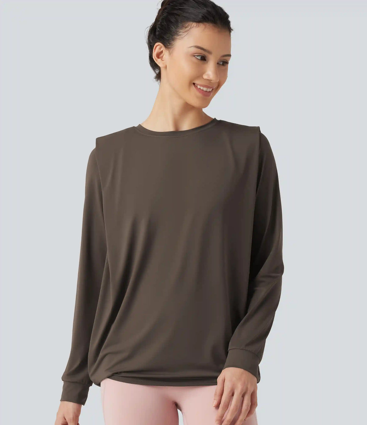Round Neck Long Sleeve Ruched InstantCool Yoga Sports Top-Longer Length-UPF50+