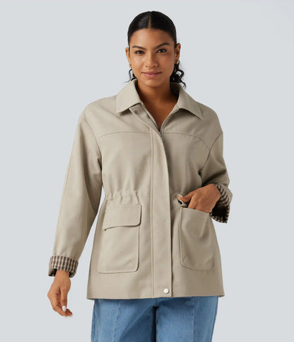 Long Sleeve Adjustable Drawcord Work Jacket with Pockets