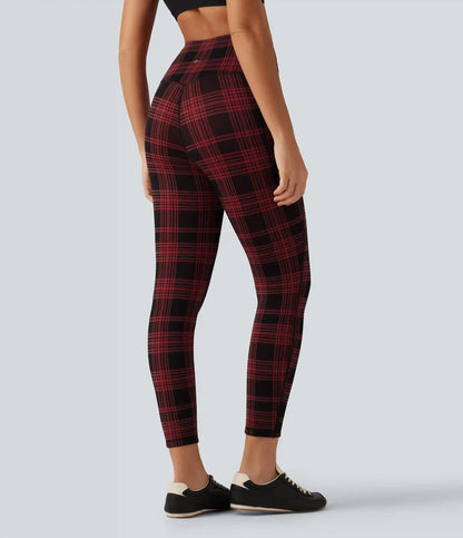 Halara UltraSculpt™ Plaid Print High Waisted Tummy Control Fleece Workout Leggings with Pockets