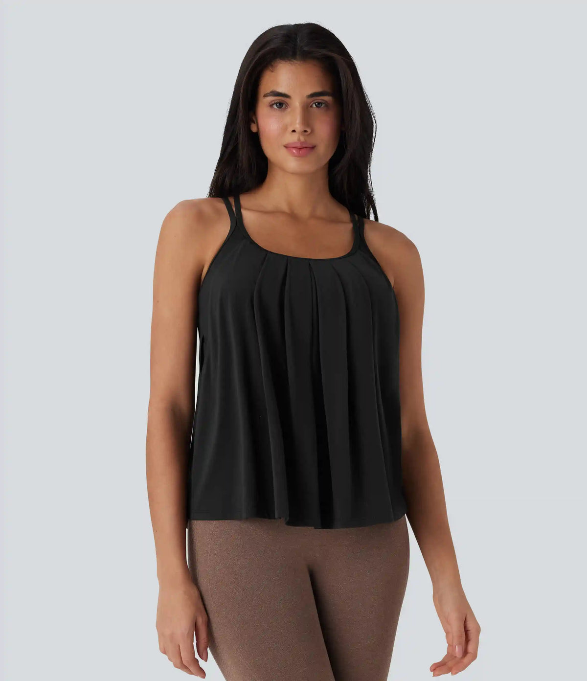 Double Straps Pleated Quick Dry Yoga Cami Top DD-F Cups