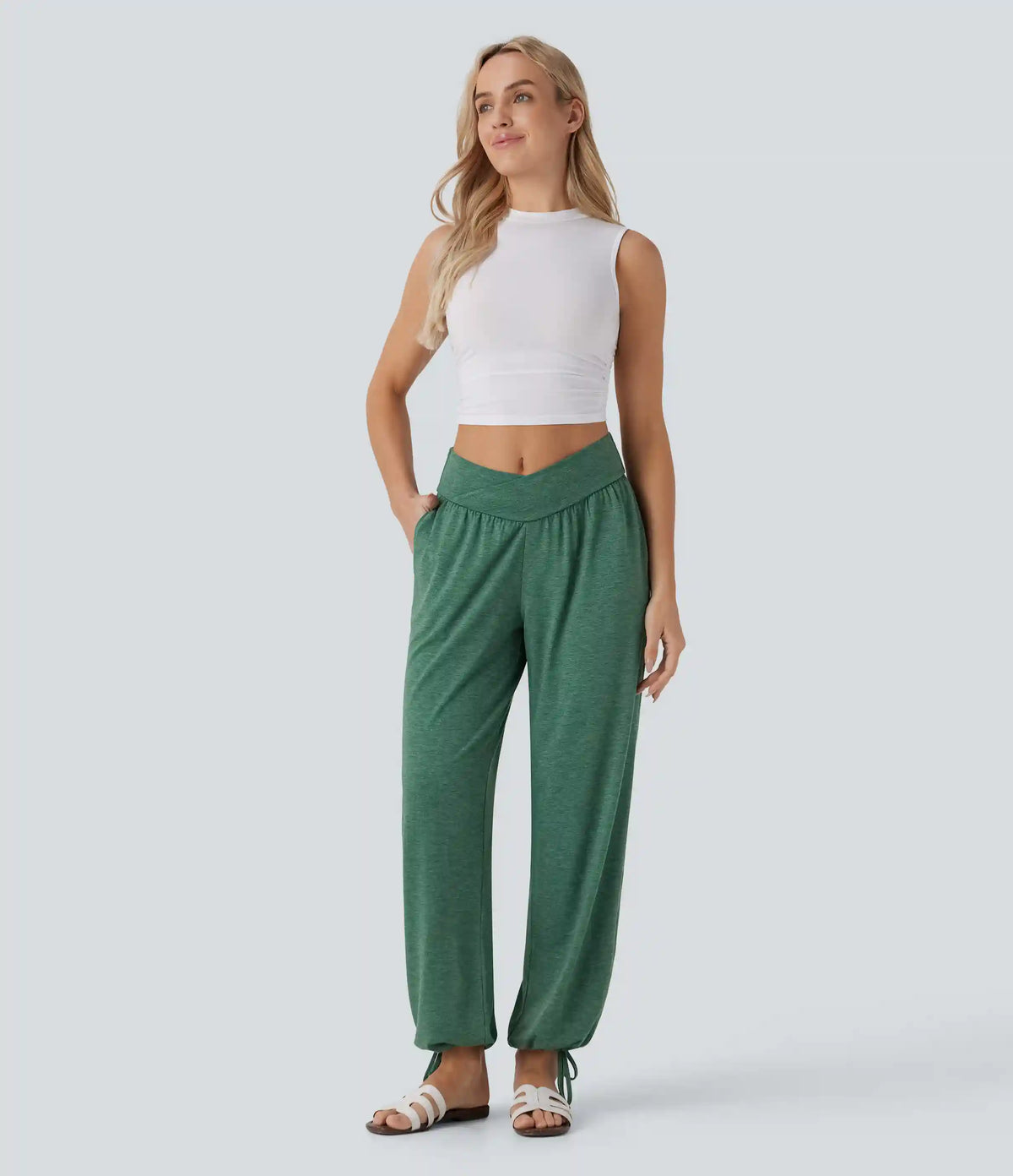 Crossover High Waisted Pocket Drawstring Casual Joggers