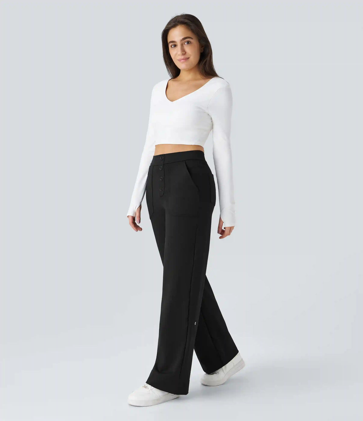 DayStretch High Waisted Pockets Straight Leg Casual Pants