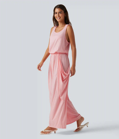 Sleeveless Cut Out Wide Leg Casual Jumpsuit with Pockets-Easy Peezy Edition