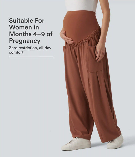 Super High Waisted Drawstring Casual Maternity Baggy Pants with Pockets