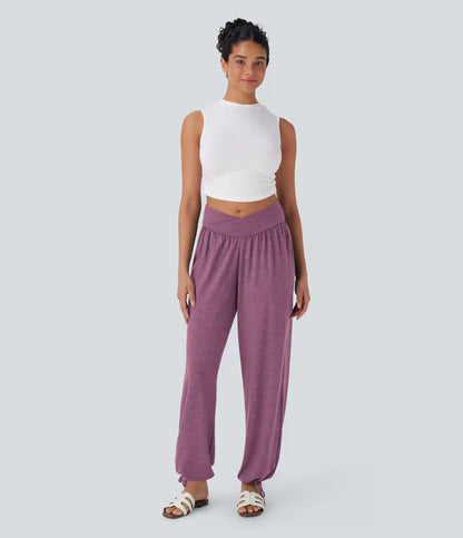 Crossover High Waisted Pocket Drawstring Casual Joggers
