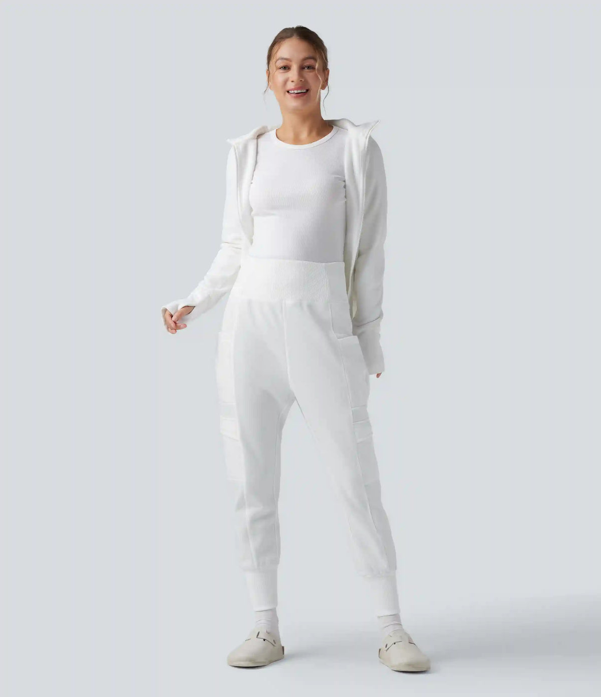 High Waisted Foldover Pocket Harem Fleece Casual Cargo Joggers