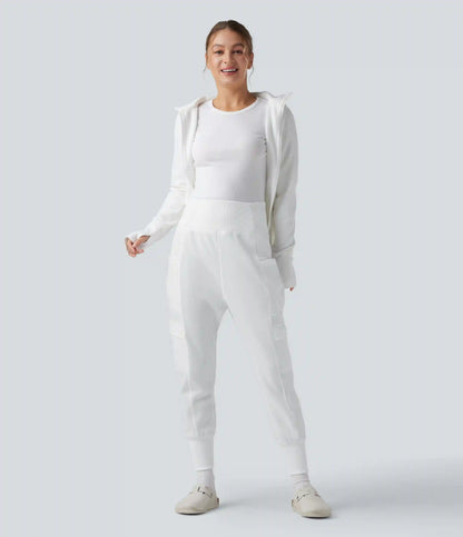High Waisted Foldover Pocket Harem Fleece Casual Cargo Joggers