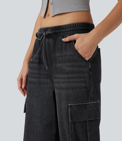 Halara Flex™ Mid Rise Drawstring Cargo Casual Baggy Sweatpants Jeans with Pockets