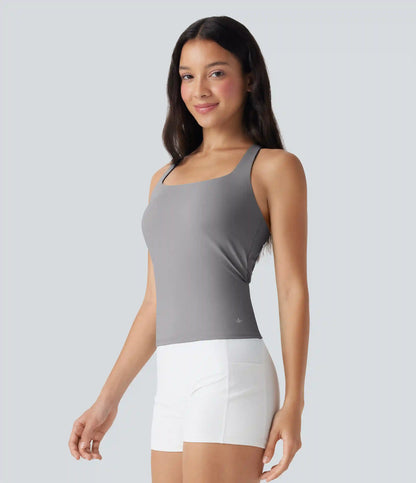 SoftlyZero™ Airy Square Neck Cropped InstantCool Running Tank Top-Longer Length