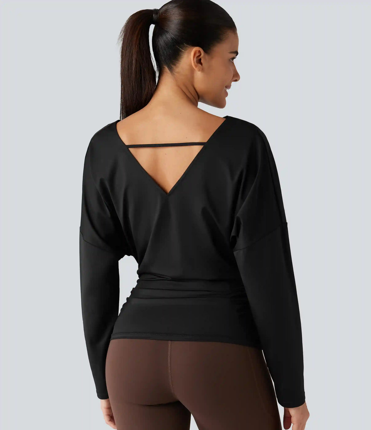 Cowl Neck Long Sleeve Cut Out Back Yoga Sports Top