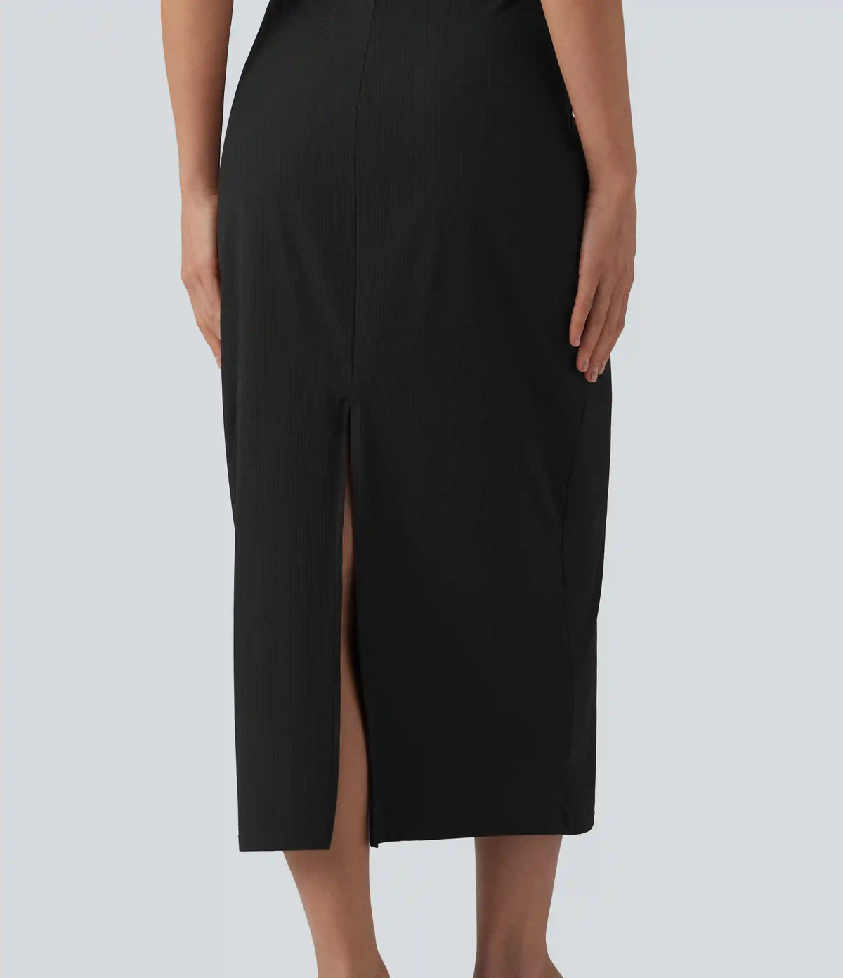 Ribbed Round Neck Sleeveless Built-in Bra Bodycon Midi Casual Dress