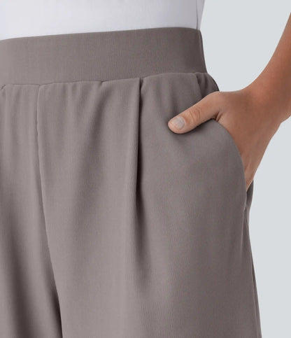 High Waisted Body Sculpt Waist-Slimming Pocket Micro Waffle Work Bermuda Shorts