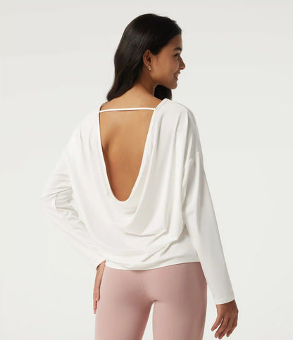 Scoop Neck Long Sleeve Cut Out Back Yoga Sports Top