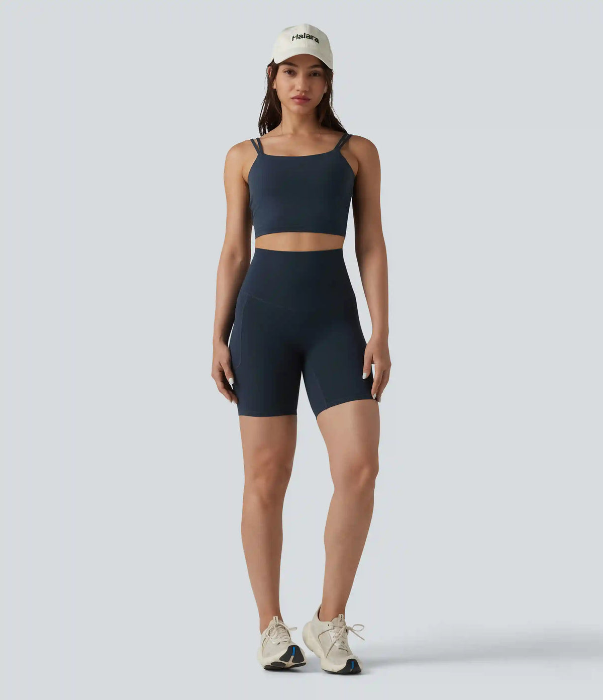 Halara Ultrasculpt™ High Waisted Tummy Control Crossover Back Running Biker Shorts 7'' with Pockets