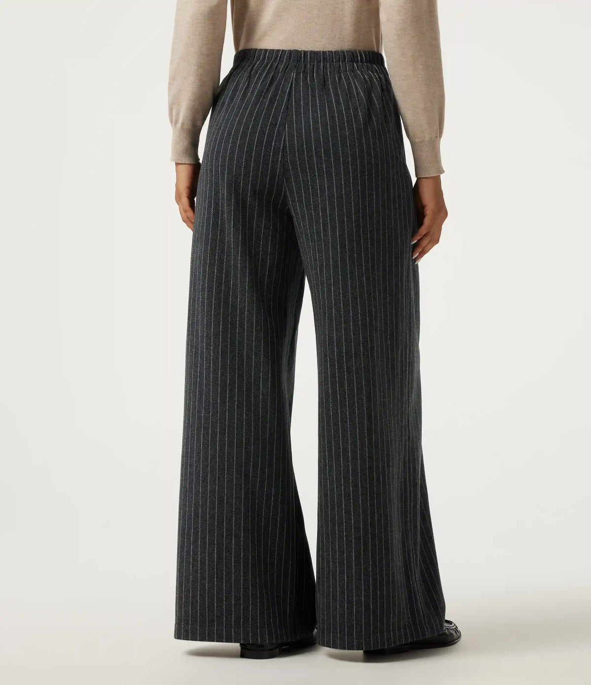 High Waisted Wide Leg Stripe Fleece Work Pants with Pockets