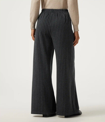 High Waisted Wide Leg Stripe Fleece Work Pants with Pockets