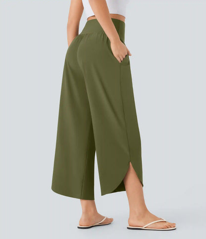 Breezeful™ High Waisted Tummy Control Split Hem Quick Dry Resort Pants with Pockets