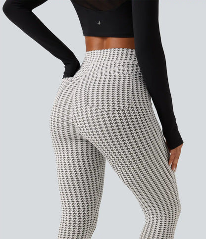 High Waisted Houndstooth Yoga Leggings with Pockets